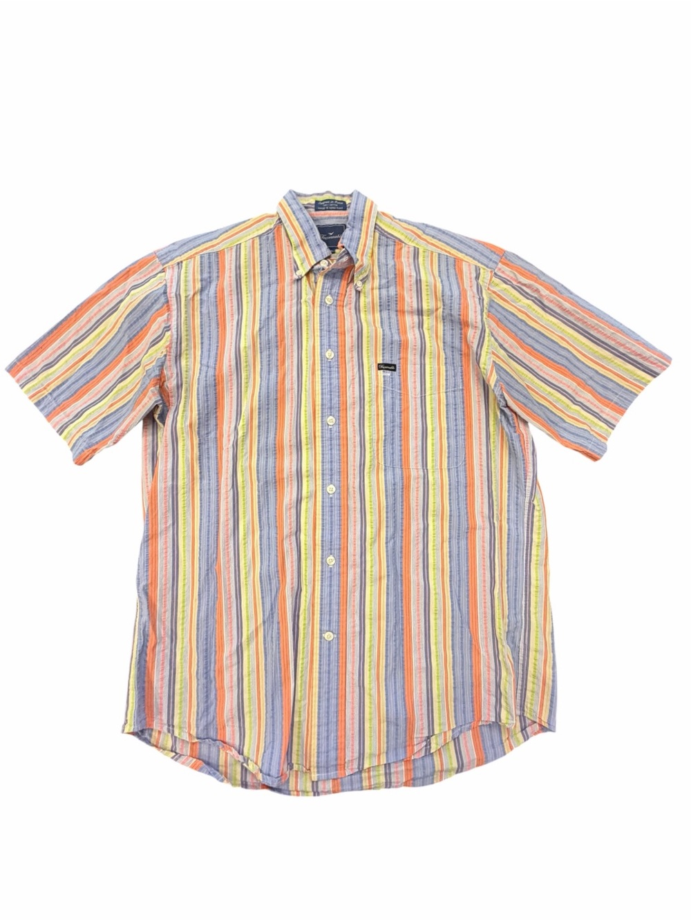 FACONNABLE Men's Short Sleeved Striped Button Down Shirt Size Medium Seersucker